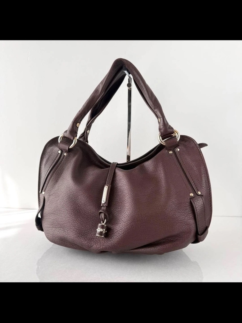 Celine Pebbled Leather Hobo Bag - Plum